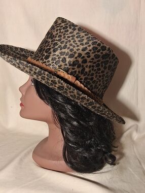 IBC Leopard Print Wide-Brim Western Hat with Braided Band - Brown